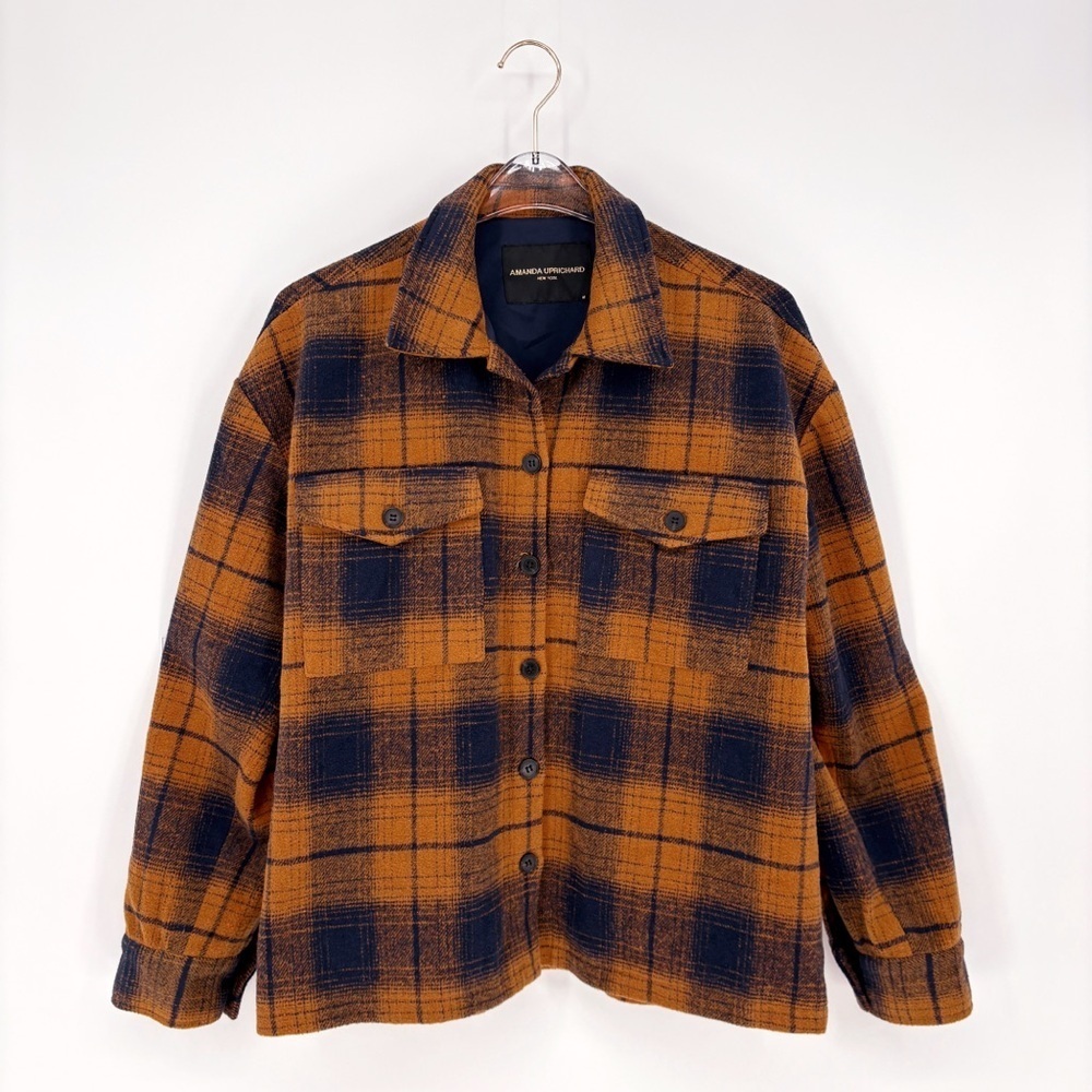 AMANDA UPRICHARD Hollis Shirt Jacket in Navy Gold Plaid M - Picture 4 of 11